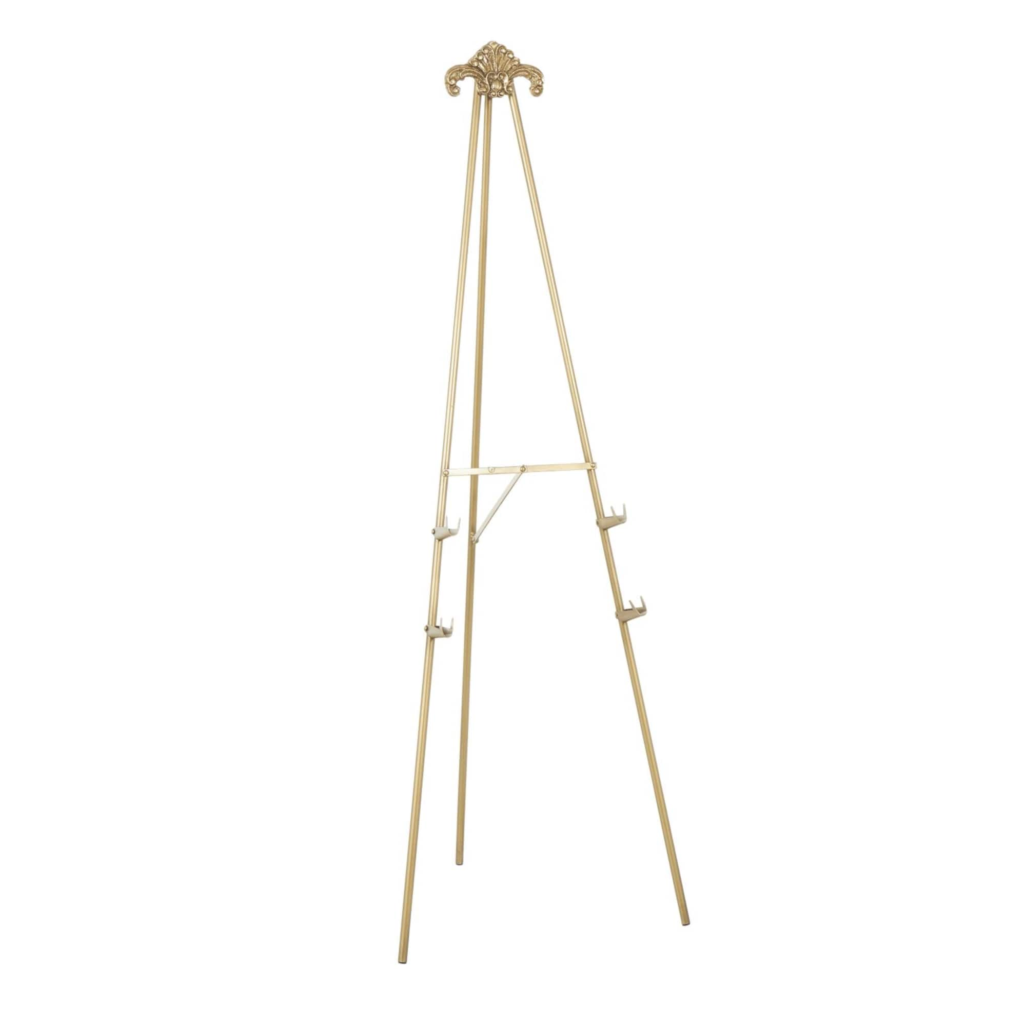 55.25" Gold Metal Large Foldable 2-Tier Display Easel with Scroll Finial